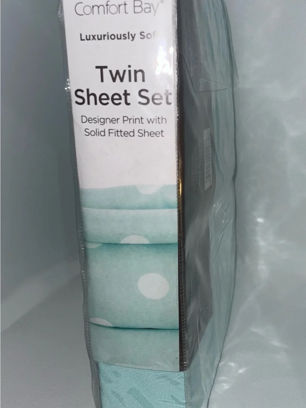 Comfort Bay Twin Sheet Set in Aqua with White Polka Dots